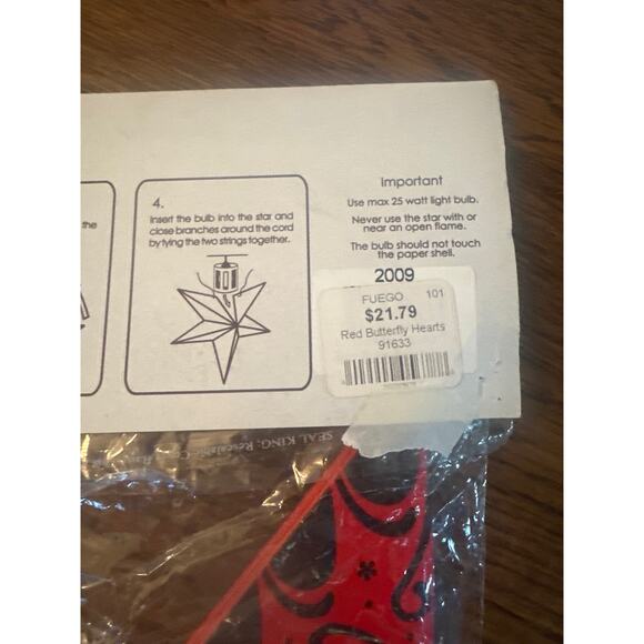 NEW Fuego Hanging Paper Star Lamp Red Butterfly Hearts Asian Import Store - Picture 4 of 4